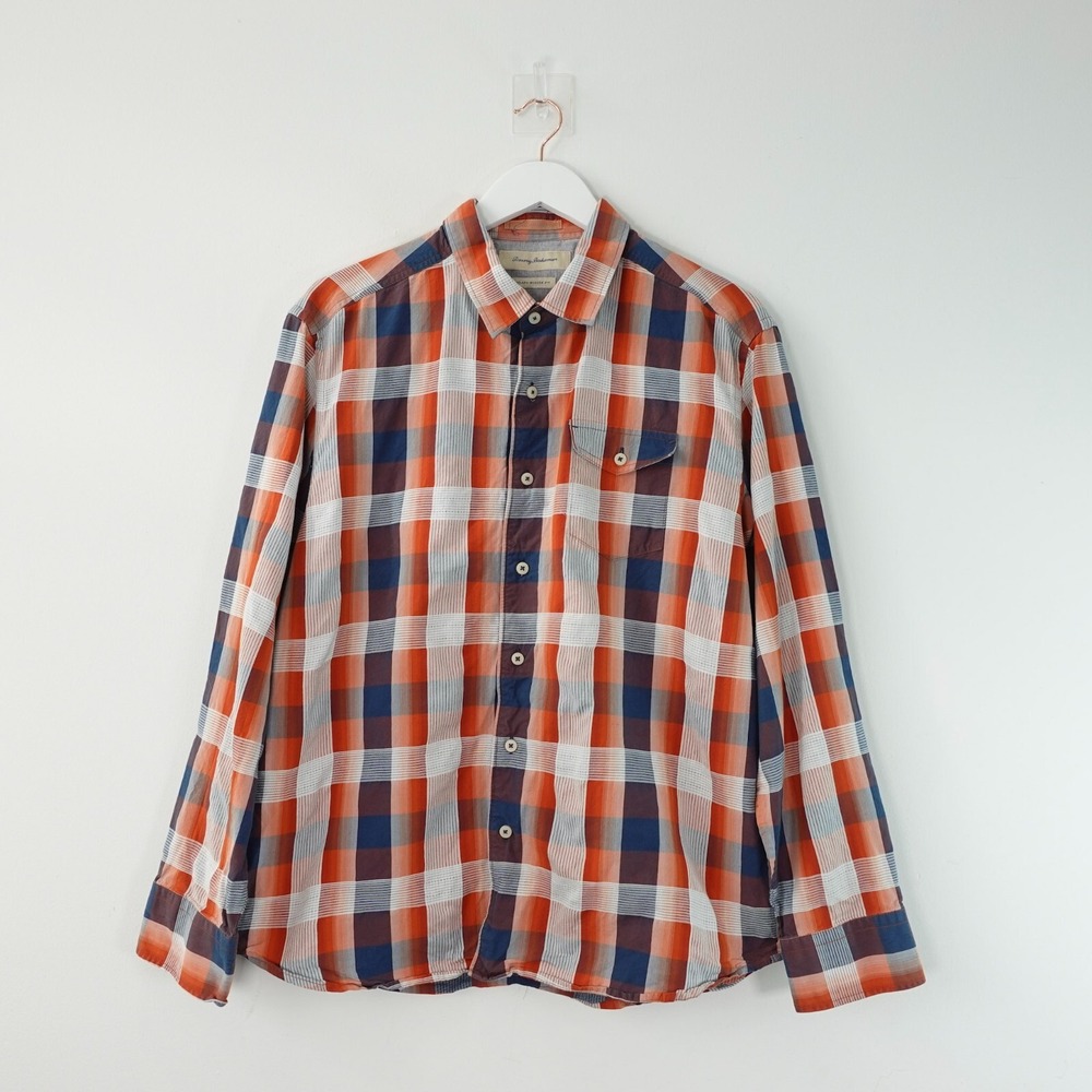TOMMY BAHAMA Men Retro XL Shirt Long Sleeve Button Up Plaid Casual Island Modern